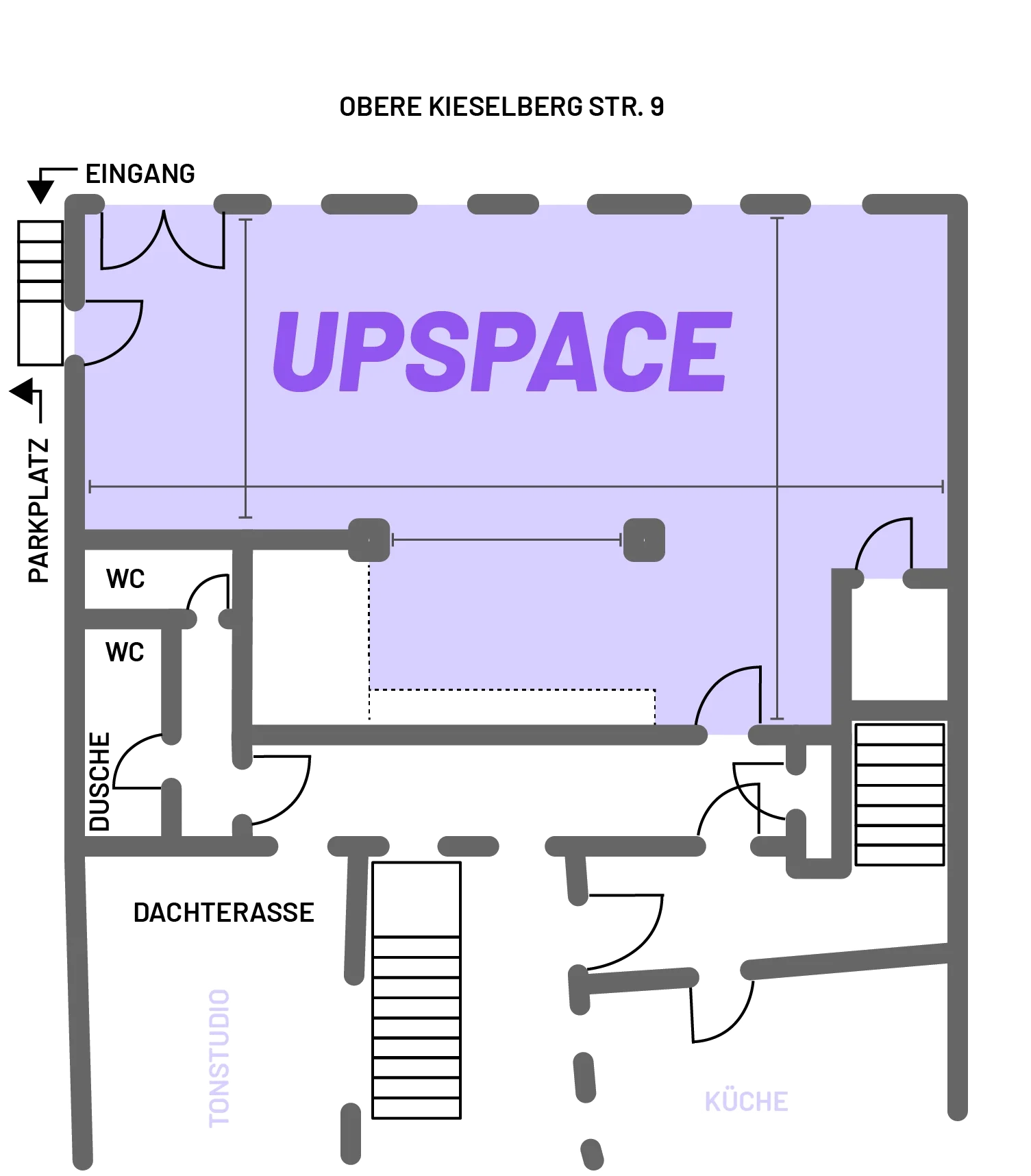 Grundriss des WRAPUP Studios UPSPACE mit 80 Quadratmetern Fläche in Nürnberg